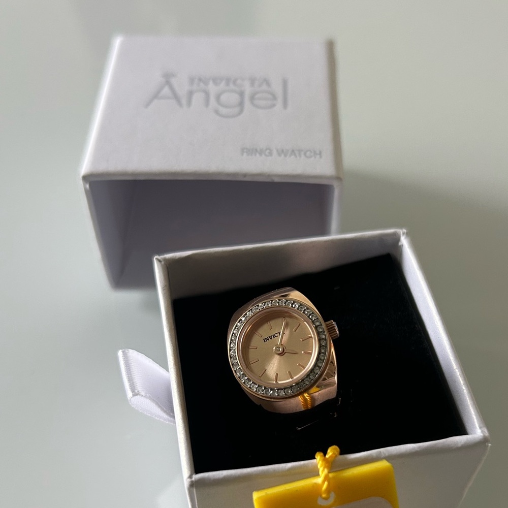 Viral Invicta Angel Gold Ring Watch with Crystal Bezel